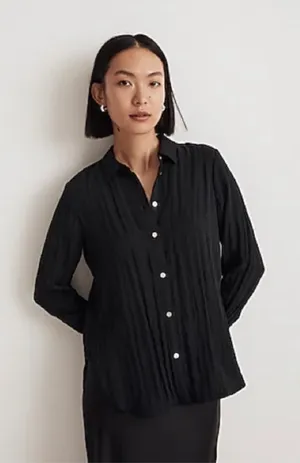 Madewell Black Crinkled Button-Up Shirt Size Medium thumbnail 1