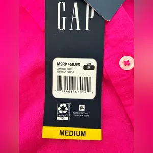 GAP Women's Hit Pink Linen Long Sleeve Button Down NWT thumbnail 5