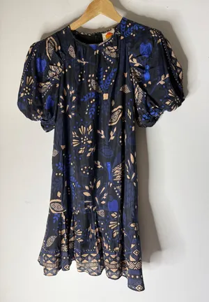 Farm Rio Black Blue Botanical Puff Sleeve Ruffle Mini Dress XS 303768 thumbnail 1