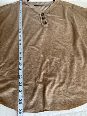 Womens V-Neck Button Henley Sweater in Heathered Camel Brown Size M thumbnail 5