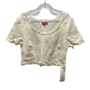 STAUD 100% Linen Cropped Top Sz L Minimalist Boho Classic thumbnail 1