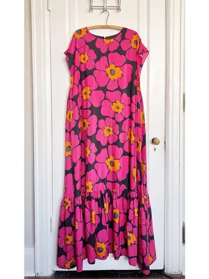 Free People • Blossom Maxi Dress black floral silk pink orange flowy Night Combo thumbnail 2