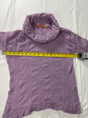 Kuna 100% luxury baby Alpaca cowl neck sweater top purple/lilac/Lavender ruffle textured knit Size S thumbnail 5