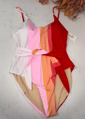 Colorful Striped Women Swim One Piece thumbnail 1