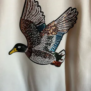 Cabela's Duck hunting sweater White Sweatshirt sequin glitter mallard Duck! Size Large thumbnail 4