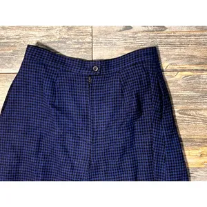 Woolrich Vintage Houndstooth Wool Blend Pleated Midi‎ Skirt Blue Black Sz 10 28W thumbnail 8