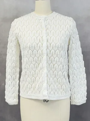 Vintage 60s Americana Womens Pointelle Knit Cardigan Sweater‎ Size Medium Japan thumbnail 1