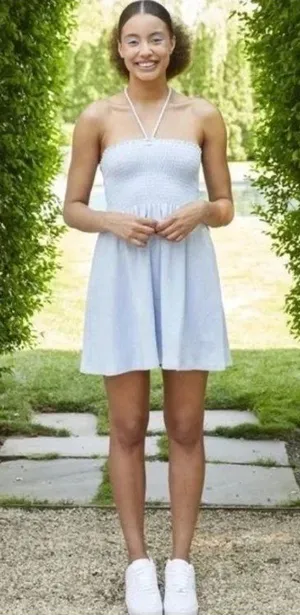 Hill House Roxie Nap Dress in Powder Blue Terry Halter Smocked Mini Coverup S thumbnail 1