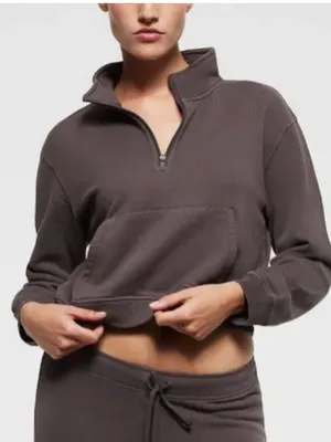SKIMS Cotton French Terry Half Zip Dark Brown Iron Size Large womens thumbnail 1