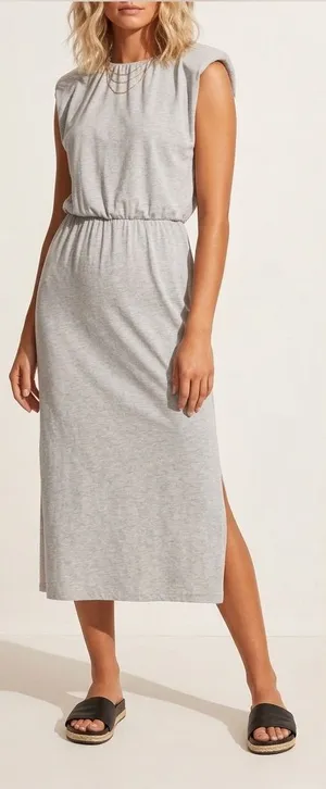 NEW Wayf Gray Sleeveless Shoulder Pad Midi Dress Split side NWT thumbnail 1