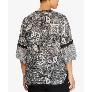Lauren Ralph Lauren Size XL Black White Paisley Silk‎ Blend Blouse thumbnail 2