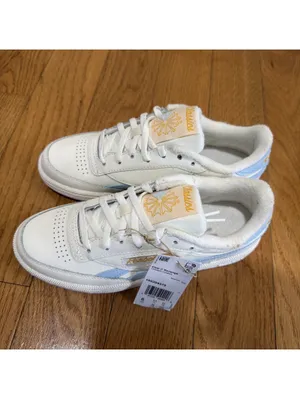 Size 6 US women’s Reebok Club C Revenge Sneakers White Light Blue Gold Leather thumbnail 7