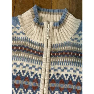 Woolrich Womens Fair Isle Quarter Zip Sweater Blue Cream Ramie Cotton Size M thumbnail 3