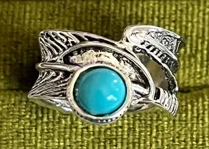 Bohemian/Chic Blue Turquoise Stainless Steel Wide Statement Band Size 6 thumbnail 1