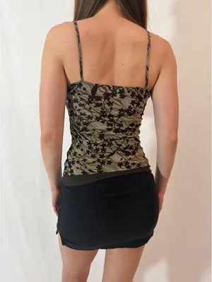 Earthy Graphic Mesh Overlay Cami Y2K Top Green thumbnail 3