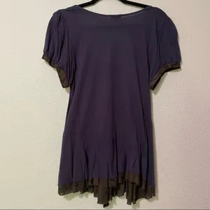 Anthropologie Left of Center Navy Blue Short Sleeve Tunic Camo Print Trim L Y2K Lagenlook Raw thumbnail 7