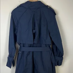 Zara Belted Trench Coat Double Breasted Long Navy Blue Size‎ Small thumbnail 4