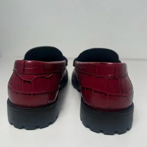 Coach Jocelyn Croc Embossed Dark Ruby Red Leather Slip On Penny Loafers Flats thumbnail 11