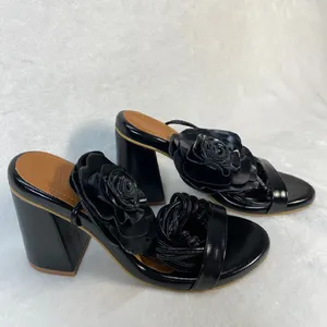 Lovella Flower Black Heel Sandals Block Heel Slip On Mules‎ Size 7/37 thumbnail 4