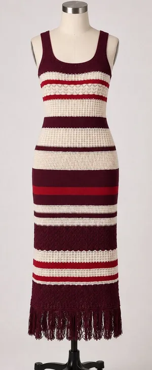 A New Day Womens Burgundy Stripe‎ Crochet Fringe Midi Dress S Burgundy Stripe thumbnail 1