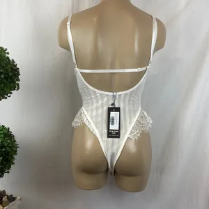 White Sheer Striped Lace Sleeveless Bodysuit From I Saw It First NEW S thumbnail 3