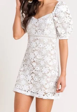 Lush Puff Sleeve Crochet Lace Mini Dress White Size Medium NWT thumbnail 4
