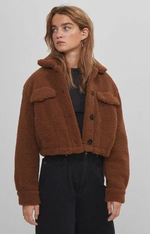 new with tags cropped teddy sherpa jacket thumbnail 1