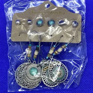 New‎ silver tone boho western faux turquoise earrings 6 pack bohemian thumbnail 6