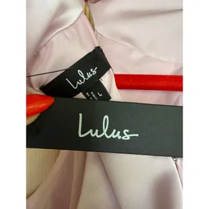 NWT Lulus Distinctive Charm Light Pink Satin Asymmetrical Midi Dress Holiday L thumbnail 7