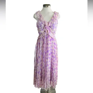 ASTR THE LABEL Floral Ruffle Pleated Midi Dress Lilac Size Small New thumbnail 2