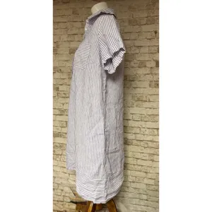 Garnet Hill Suns Out linen relaxed popover shirt dress striped purple Medium thumbnail 4