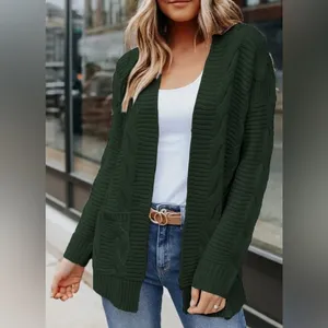 Merokeety NEW Green Long Sleeve Cable Knit Cardigan Sweater Fall Outerwear Pockets 2X thumbnail 5