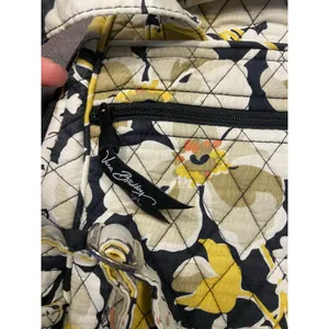 Vera Bradley Quilted Backpack Yellow Gray Floral Print Laptop School‎ Bag 15x11 thumbnail 6
