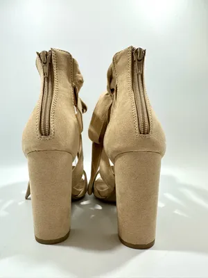 Wild Diva Natural Block Heel Sandals with Ankle Tie 8 Festival Neutral New thumbnail 6