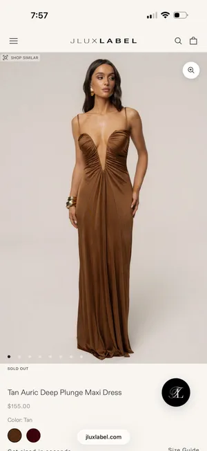 JLUXLABEL Tan Auric Deep Plunge Maxi Dress thumbnail 2