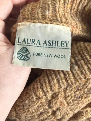 Laura Ashley Wilfred cable knit turtleneck sweater 100% wool tan brown beige L thumbnail 4