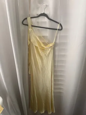 Selfie Leslie One-Shoulder Satin Slip Dress in Pale Yellow thumbnail 5