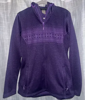 Helly Hansen Jacket Womens XL Purple Full Zip Hooded Funnel Neck Nordic Print thumbnail 1