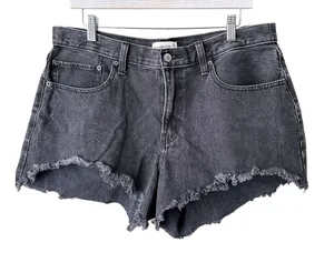 Abercrombie & Fitch Curve Mid Rise Boyfriend Cut Off Shorts Black Denim 14/32 thumbnail 1