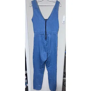 Blashe Denim Jumper Stretch Jumpsuit Blue V-Neck Back Zip Womens Large thumbnail 4