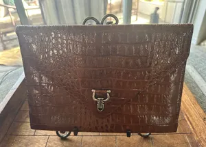 Vintage Vivace Brown Croc Embossed Leather Envelope Clutch Purse‎ Korea 11" EUC thumbnail 1