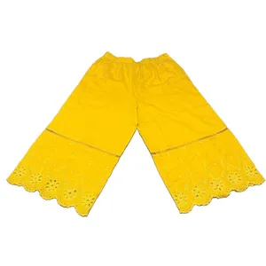 Calligraphie Women’s Eyelet Chartreuse Linen Wide-Leg Scallop Cropped Pants S thumbnail 5