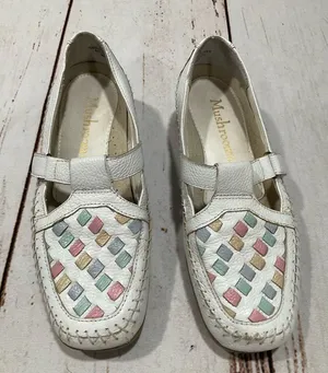 Mushroom White Pastel Weave Toe Leather T Strap‎ Mary Jane Shoes thumbnail 1