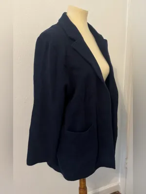 Quince 100% Organic Cotton Knit Blazer Navy Notch Collar Front Pockets Med thumbnail 4