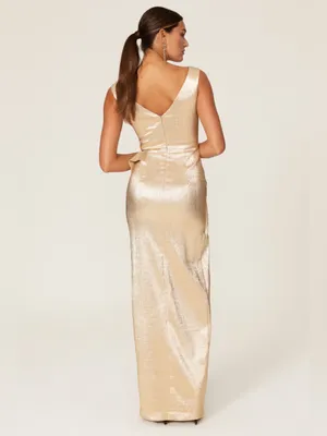 Black Halo Metallic Gold V-Neck Maxi Gown thumbnail 6
