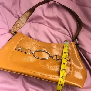 2000s Y2K Mcbling Preppy Romantic Grunge Whimsi Shoulder Hand Bag Purse Patent Leather Silver O-ring Yellowish Orange #subversive #coquette #fairy #streetwear #90s Measurement in pics Great condition thumbnail 4