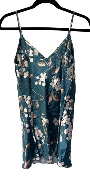 SHEIN‎ Satin Floral Slip Dress Teal Mini Nightgown Small thumbnail 1