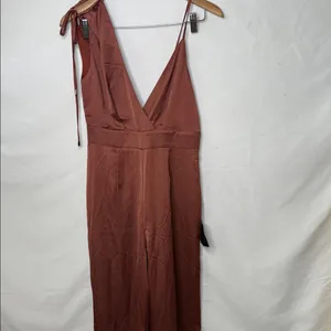 NWT LuLu’s Look off luxe rusty rose satin asymmetrical wide leg jumpsuit S thumbnail 3