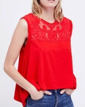 Free People Meant to Be Embroidered Swing Tank Top Red Coral Size Large thumbnail 1