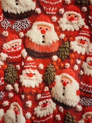 Women's Red Santa Pattern Holiday Sweater Hoodie thumbnail 2